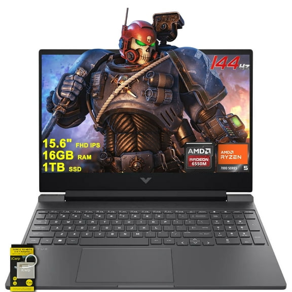 HP Victus 15 Gaming Laptop 15.6" FHD IPS 144Hz (AMD FreeSync Premium) AMD 6-core Ryzen 5 7535HS 16GB DDR5 1TB SSD Radeon RX 6550M (>RTX3050) Backlit USB-C Fast Charge Win11 w/ICP Accessory