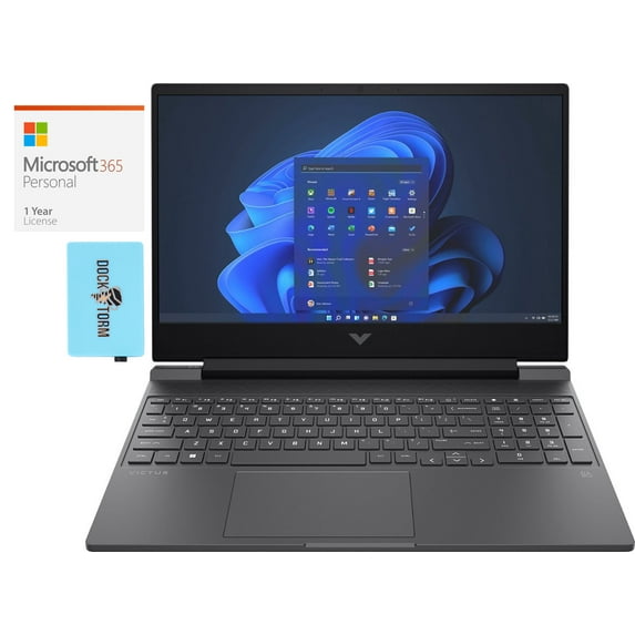 HP Victus 15-fb Gaming Laptop (AMD Ryzen 5 7535HS 6-Core, 15.6in 144 Hz Full HD (1920x1080), GeForce RTX 2050, Win 11 Home) with Microsoft 365 Personal , Dockztorm Hub