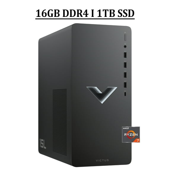 HP Victus 15L Gaming Desktops, AMD Ryzen 7, 16GB, 1TB SSD, Black