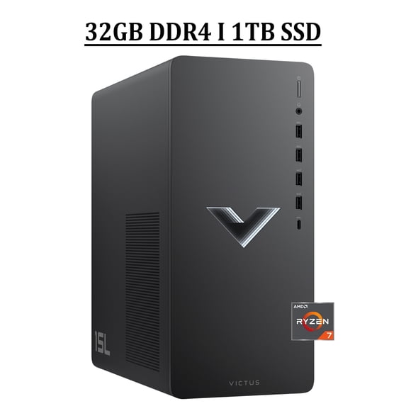 HP Victus 15L Gaming Desktop Computer AMD Octa-Core Ryzen 7 5700G Processor 32GB DDR4 1TB SSD AMD Radeon RX 6600XT 8GB Graphic HDMI USB-C DiplayPort Bluetooth Keyboard and Mouse Win11 Black