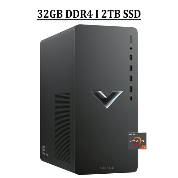 HP Victus 15L Gaming Desktop Computer AMD Octa-Core Ryzen 7 5700G Processor 32GB DDR4 2TB SSD AMD Radeon RX 6600XT 8GB Graphic HDMI USB-C DiplayPort Bluetooth Keyboard and Mouse Win11 Black