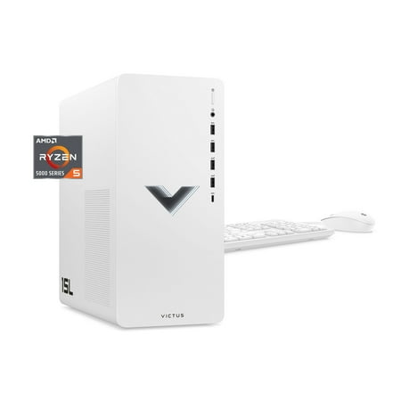 HP Victus 15L Gaming Desktop PC, AMD Ryzen 5 5600G, AMD RX6400, 8GB RAM, 512GB SSD, Ceramic White, Windows 11 Home, TG02-0093w