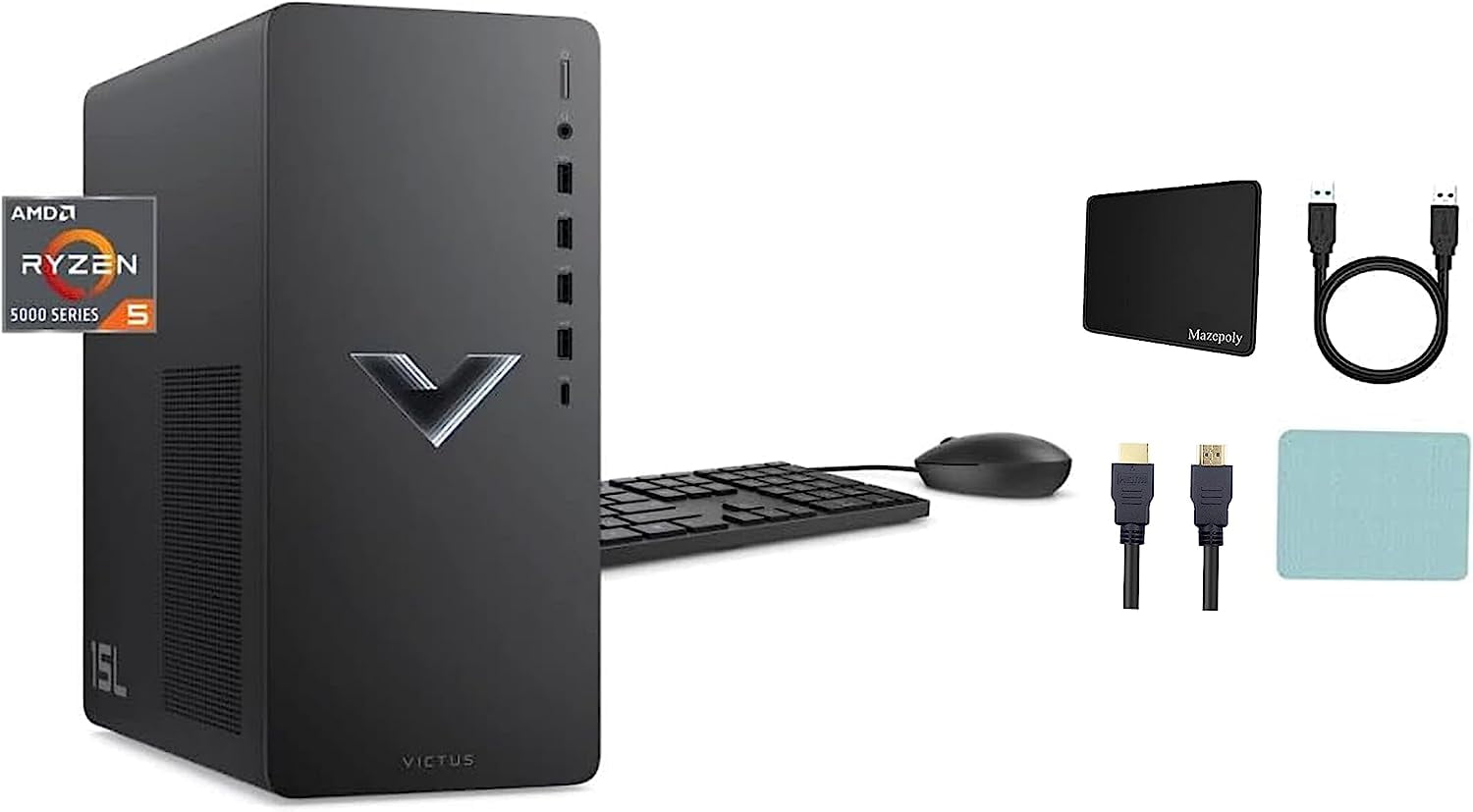 HP Victus 15L Gaming PC, Ryzen 5 5600G, RX6400 Graphics, 64GB RAM, 3TB SSD, Mica Silver