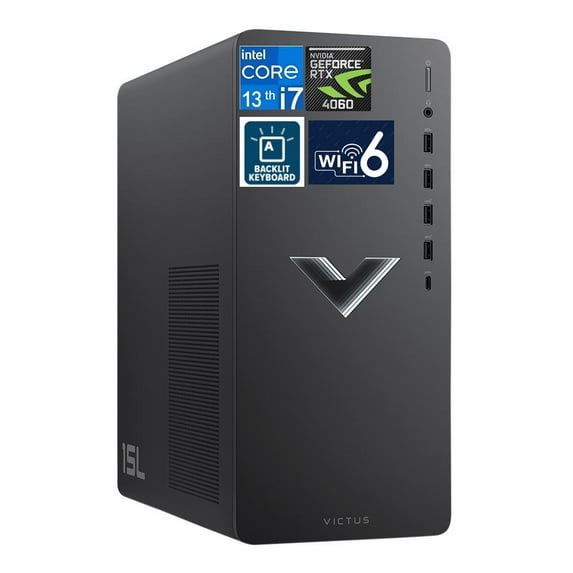 HP Victus Gaming Desktop PC (Intel i7-13700F 16-Core, 32GB RAM, 1TB PCIe SSD, GeForce RTX 4060, Wifi, Bluetooth, Backlit KB, Black, Win 10 Pro)