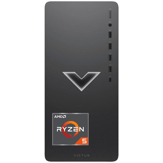 HP Victus Gaming Tower Desktop PC, AMD Ryzen 5 5600G, 16GB RAM, 2TB SSD, RJ-45, HDMI, Display Port, Wired KB & Mouse, Wi-Fi 6, Windows 11 Home, Black