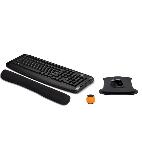 HP Wireless Keyboard & Mouse 300 PC Accessories Bundle with Gel Mouse & Wrist Pads, & Micro Glow in the Dark Bluetooth Speaker with Professional Sound, Built-in Mic & Remote Selfie Button
