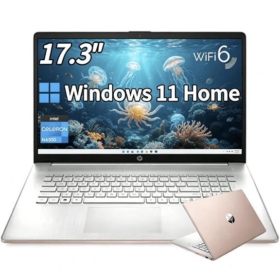 HP 17 inch Business Laptop, Intel Celeron N4500, 8GB RAM, 256GB SSD, 17.3" HD+ Display, Wi-Fi 6, Windows 11 Home,Pale Rose Gold