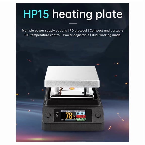 HP15 Hot Plate Preheater MINI Heating Plate PD Digital Constant Temperature 350 Repair Intelligent Heating Tool,Black