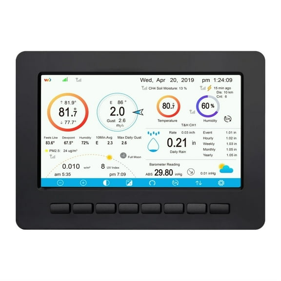 HP2550_C Console Only, 7" TFT Color Display with Backlight, Home Wi-Fi Weather Station Receiver Use with Sensors ,High Precision