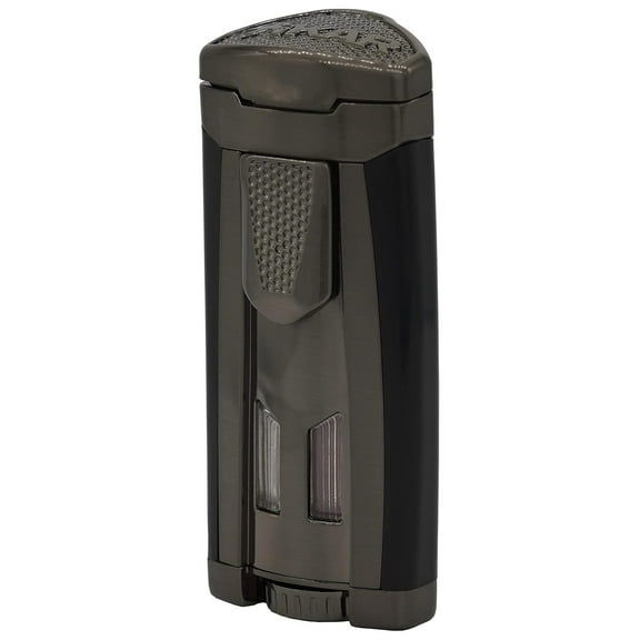 HP3 Inline Triple Flame Cigar Lighter, Attractive Gift Box, EZ-View Red Fuel Window, Honeycomb Texture, Gunmetal