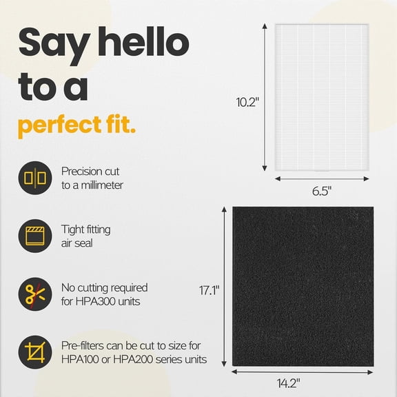 HPA300 HEPA Filter Compatible with Purifier Series, Pack of 6 HEPA R and 8 Pre Filters A HRF-AP1 for Home Clean