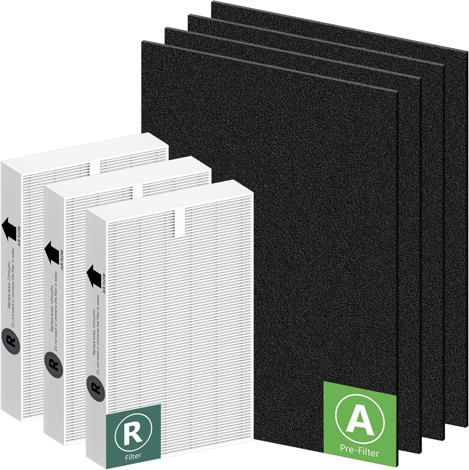 HPA300 HEPA Filter Replacement for Honeywell HPA300 Series Air Purifiers HPA300, HPA300VP, HPA304, HPA3300, Replace HRF-R3 (3 Ture HEPA R Replacement Filter + 4 Activated Carbon Pre-Filter)