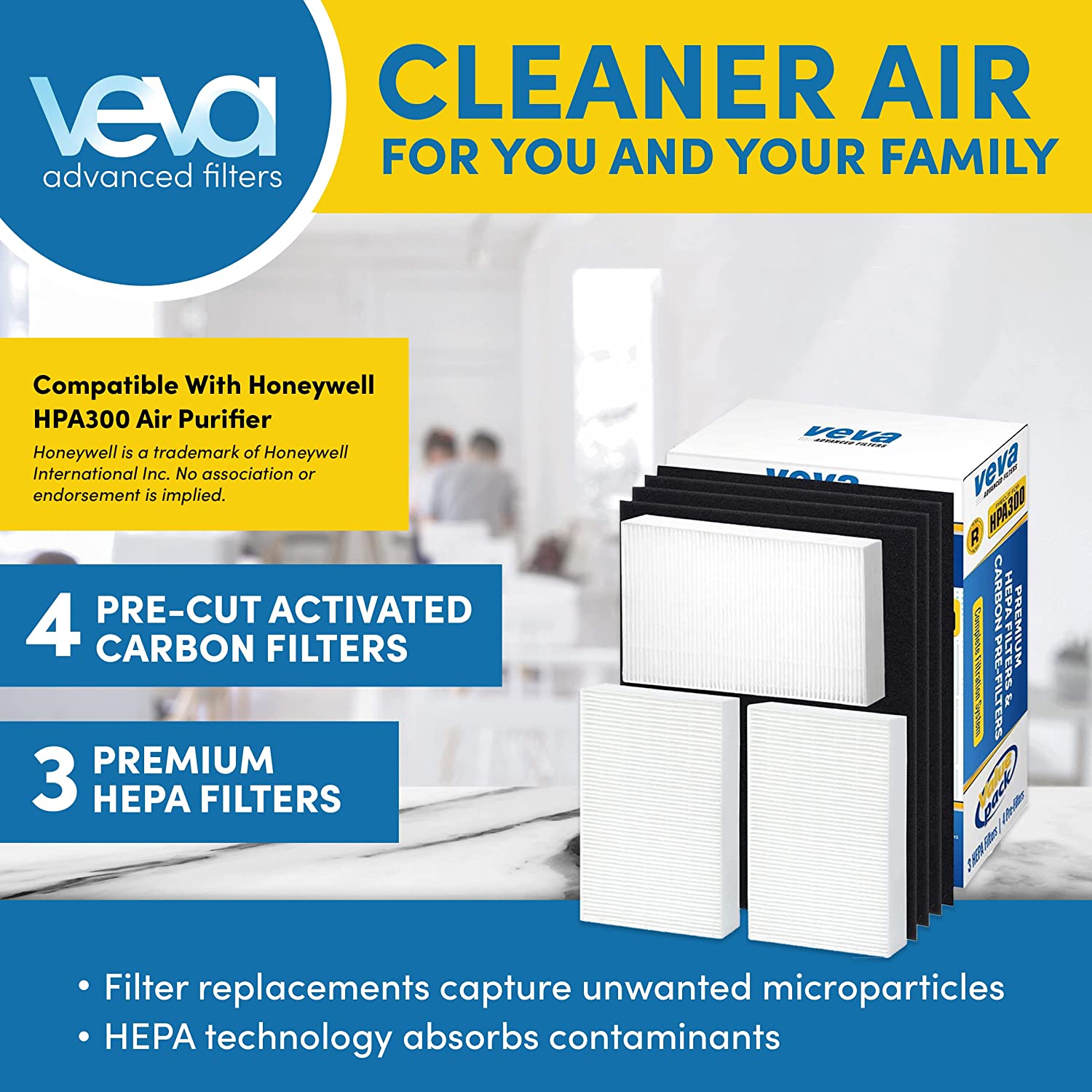 HPA300 HEPA Filter Replacement Compatible with  Air Purifier - 3 Pack of HEPA Filters w/ 4 Precut Activated Carbon Pre-Filters & Replacement Filter R