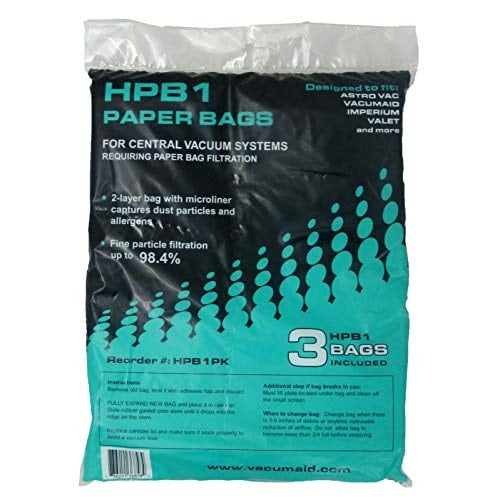 hpb1 sealed paper bag (qty. 3 bags) for astrovac & valet central vacuums