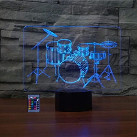 HPBN8 Ltd Creative 3D Drum Kit Night Light USB Powered Touch Switch Remote Control LED Decor 3D Lamp 7/16 Colors Changing Brithday Home Room Decoration C113