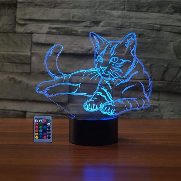 HPBN8 Ltd Creative Cat Night Light USB Powered Touch Switch Remote Control LED Decor Optical Illusion 3D Lamp 7/16 Colors Changing Brithday Room Decoration C113