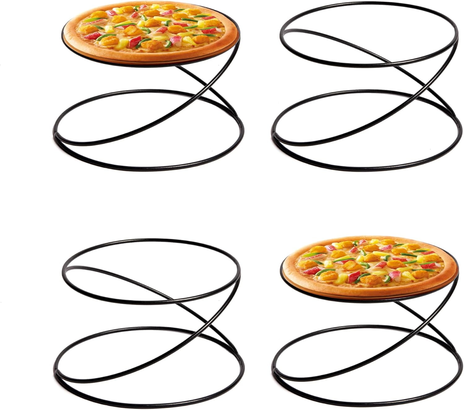 HPC DECOR Set of 4 Black Metal Wire Pizza Pan Riser Stands - Round ...