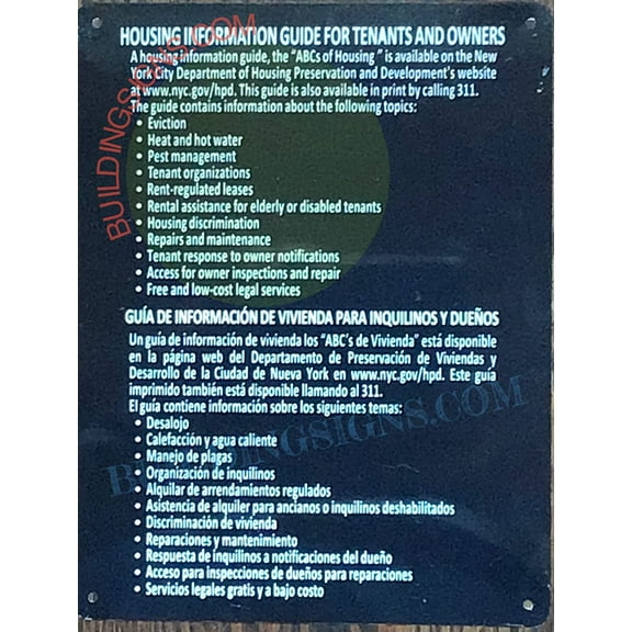 HPD -11" X 8-1/2" "Housing Information Guide" Metal Sign-BLACK ROCK LINE(ref062022)