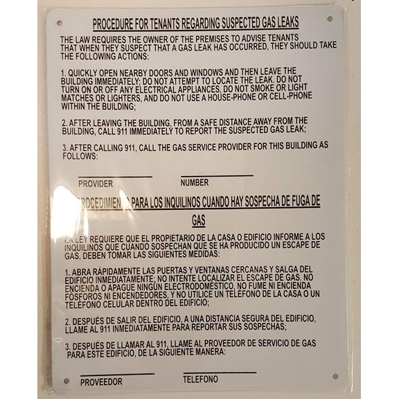 HPD Gas Leak Notice English/Spanish (8.5x11, White)