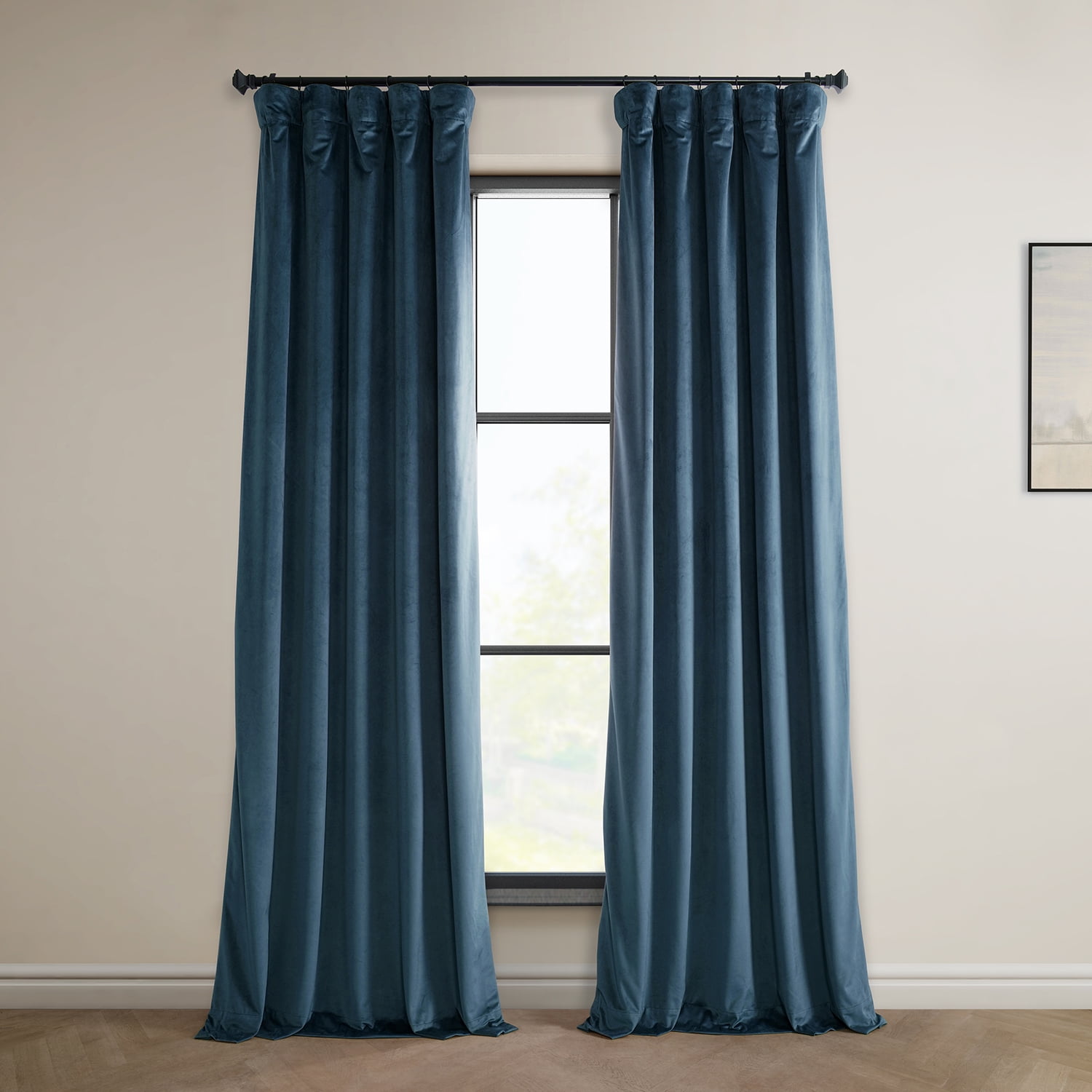 HPD Half Price Drapes Avalon Blue Heritage Plush Velvet Room Darkening Curtains for Bedroom & Living Room Curtains (1 Panel), Window Curtains 96 inches long, Rod Pocket Curtains & Drapes, 50W X 96L