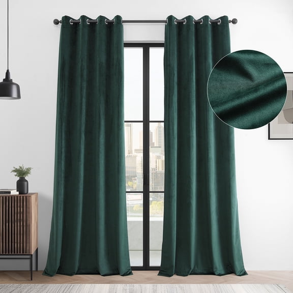 HPD Half Price Drapes Basic Deluxe Velvet Room Darkening Curtains 2 Panels Set - Grommet Curtains 96 Inches Long Window Curtains for Living Room & Curtains for Bedroom, 50W x 96L, Deep Green