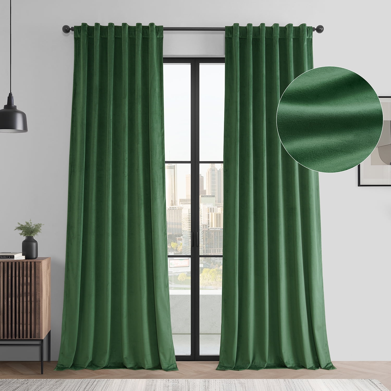 HPD Half Price Drapes Basic Deluxe Velvet Room Darkening Curtains with Rod Pocket - 2 Panels Set - Window Curtains for Living Room & Curtains for Bedroom, 50W X 108L, Green