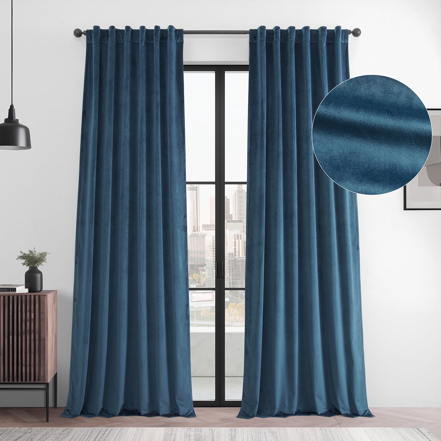 HPD Half Price Drapes Basic Deluxe Velvet Room Darkening Curtains with Rod Pocket - 2 Panels Set - Window Curtains for Living Room & Curtains for Bedroom, 50W X 96L, Dark Blue