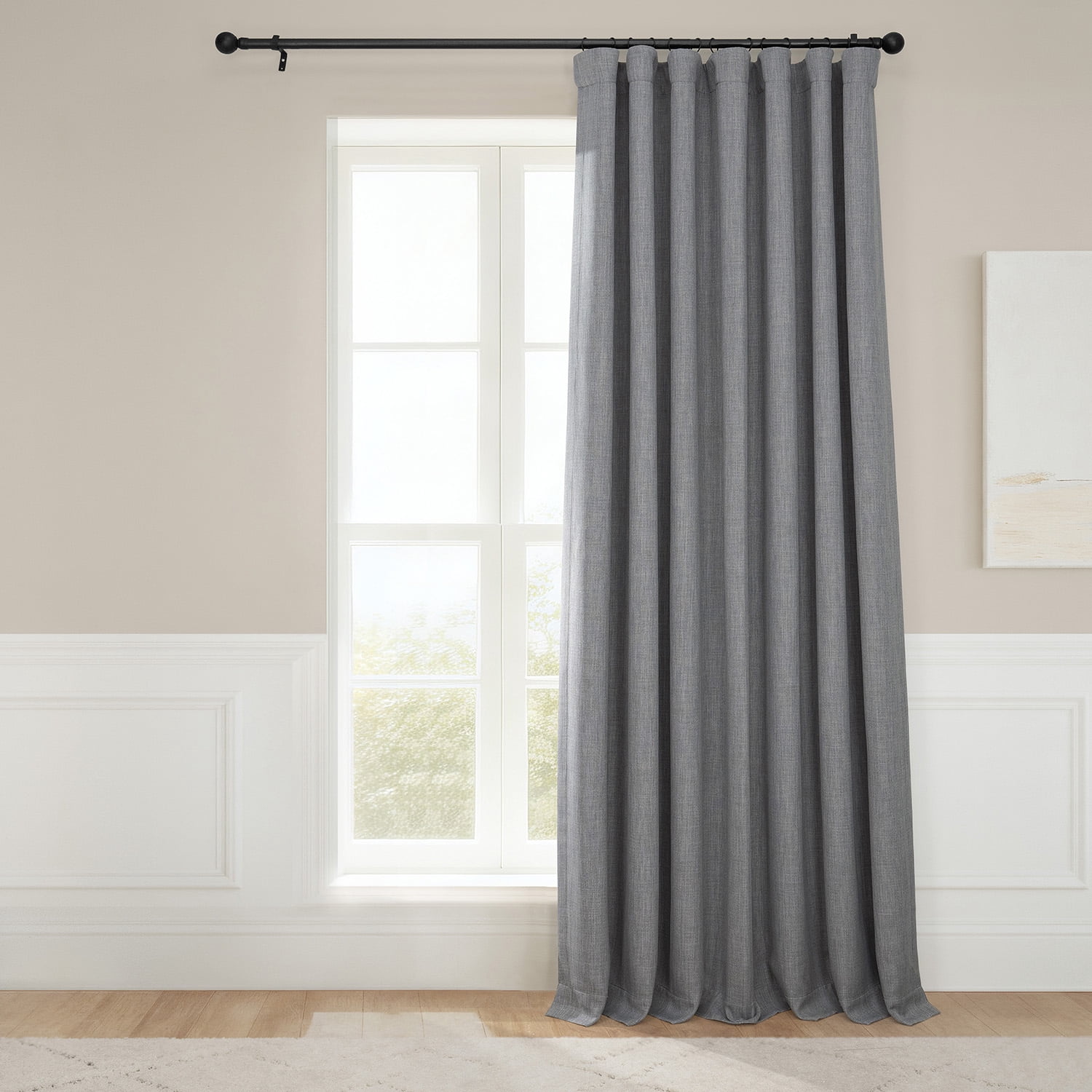HPD Half Price Drapes Blazer Grey Extra Wide Faux Linen Room Darkening Curtains for Bedroom & Living Room Curtains (1 Panel), Window Curtains 120 inches long, extra wide curtains, 100W X 120L