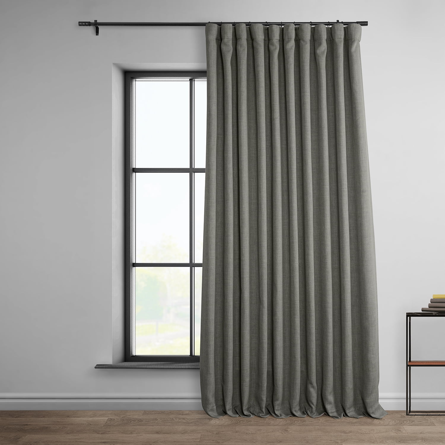 Blazer Grey 100" x 96" Faux Linen Blackout Curtain Panel