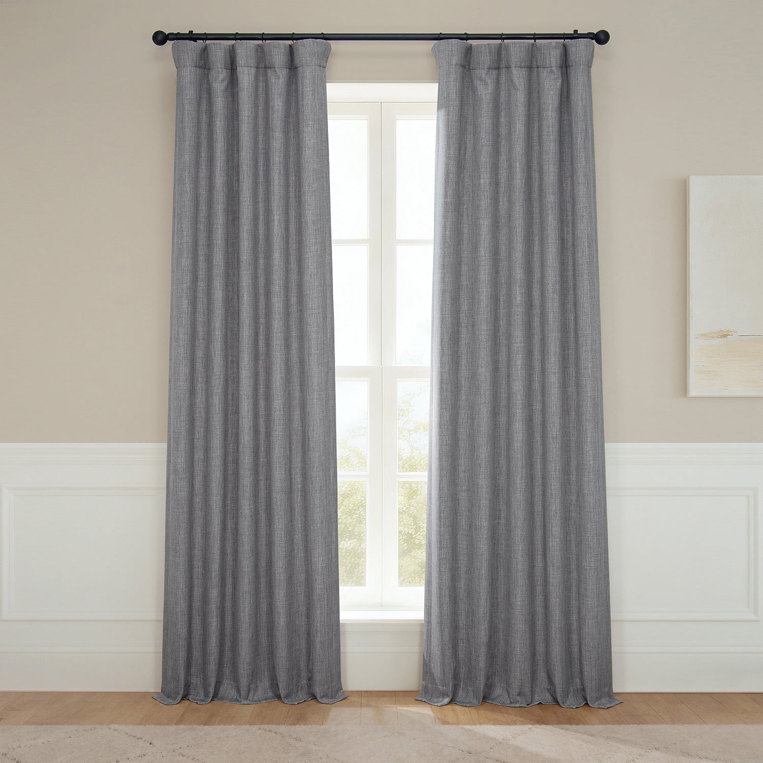 HPD Half Price Drapes Blazer Grey Faux Linen Room Darkening Curtains for Bedroom & Living Room Curtains (1 Panel), Door & Window Curtains 96 inches long, Rod Pocket curtains, 50W X 96L