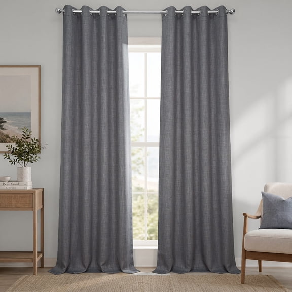 HPD Half Price Drapes Blazer Grey Grommet Faux Linen Room Darkening Curtains for Bedroom & Living Room Curtains (1 Panel), Door & Window Curtains 108 inches long, 50W X 108L