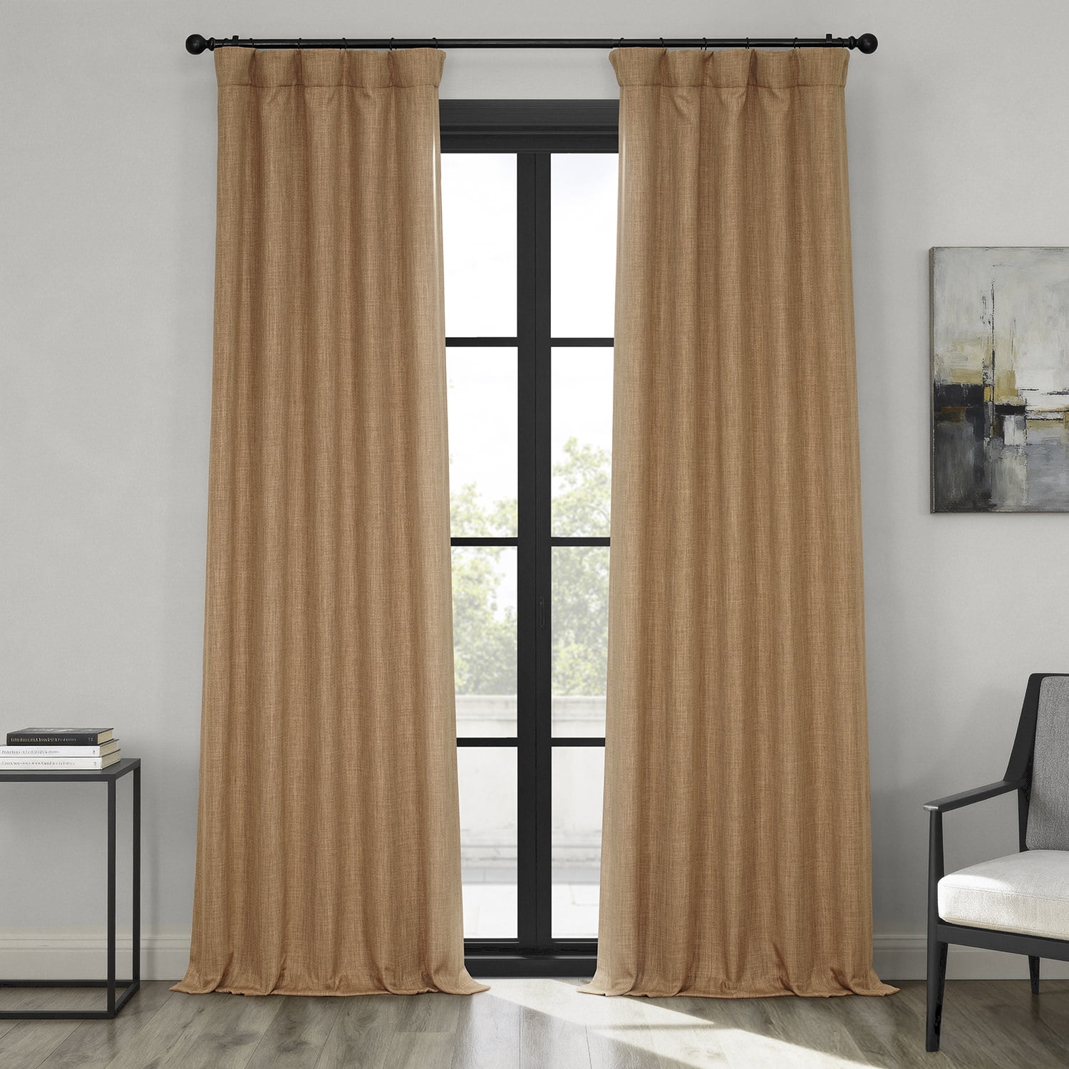HPD Half Price Drapes Butterscotch Faux Linen Room Darkening Curtains for Bedroom & Living Room Curtains (1 Panel), Door & Window Curtains 120 inches long, 50W X 120L