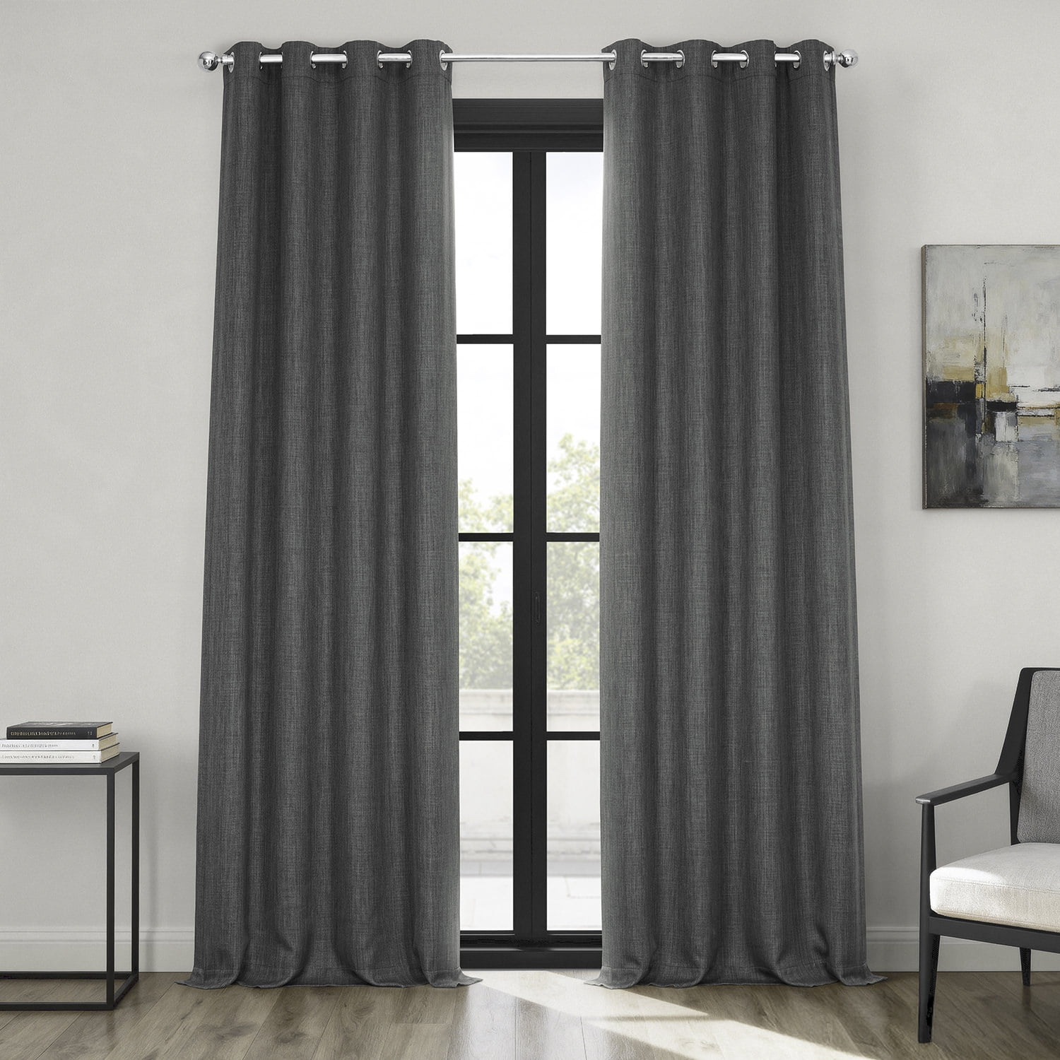 HPD Half Price Drapes Dark Gravel Grommet Faux Linen Room Darkening Curtains for Bedroom & Living Room Curtains (1 Panel), Door & Window Curtains 120 inches long, Grommet Curtains, 50W X 120L