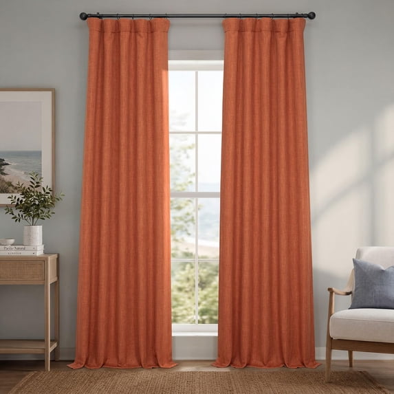 Desert Orange Faux Linen Room Darkening Curtains for Bedroom & Living Room Curtains (1 Panel), 50W X 84L