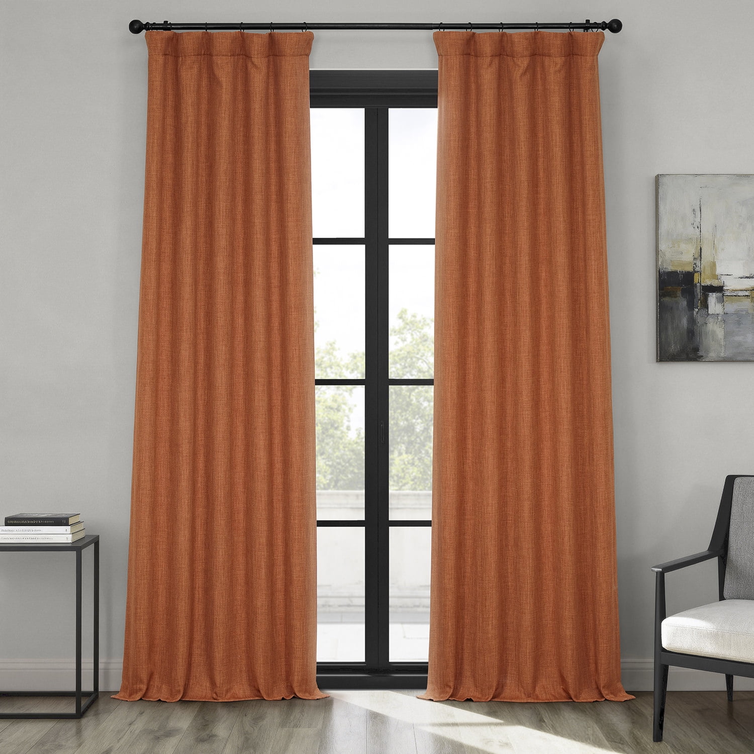 HPD Half Price Drapes Desert Orange Faux Linen Room Darkening Curtains for Bedroom & Living Room Curtains (1 Panel), Door & Window Curtains 96 inches long, Rod Pocket curtains & drapes, 50W X 96L