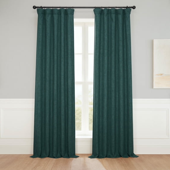 HPD Half Price Drapes Focal Green Faux Linen Room Darkening Curtains for Bedroom & Living Room Curtains (1 Panel), Door & Window Curtains 96 inches long, Rod Pocket Curtains & drapes, 50W X 96L