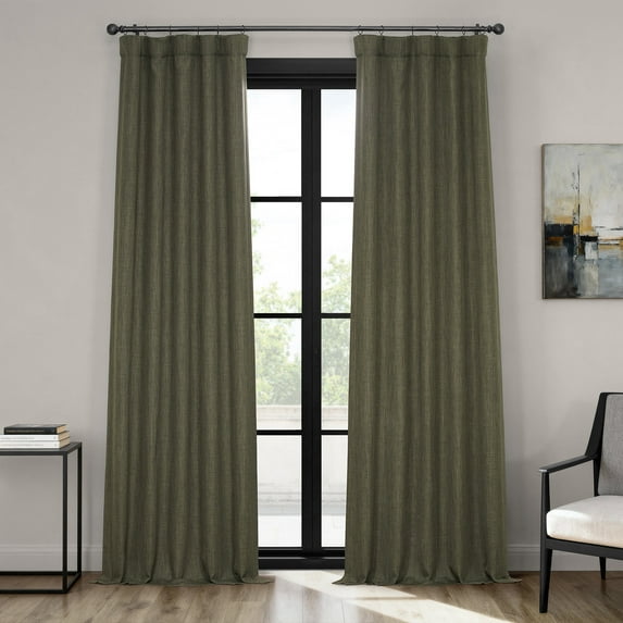 HPD Half Price Drapes Khaki Green Faux Linen Room Darkening Curtains for Bedroom & Living Room Curtains (1 Panel), Door & Window Curtains 96 inches long, Rod Pocket Curtains & Drapes, 50W X 96L