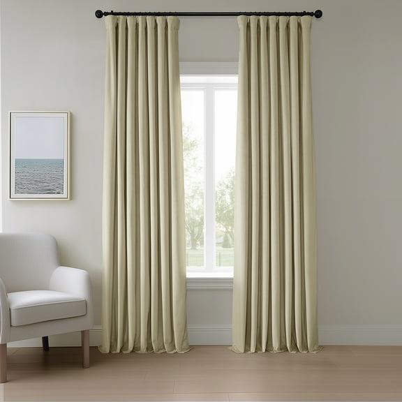 HPD Half Price Drapes Light Beige Heritage Plush Velvet Room Darkening Curtains for Bedroom & Living Room Curtains (1 Panel), Window Curtains 120 inches long, Rod Pocket Curtains & Drapes, 50W X 84L