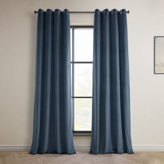 HPD Half Price Drapes London Blue Grommet Heritage Plush Velvet Room Darkening Curtains for Bedroom & Living Room Curtains(1 Panel),Window Curtains,108 inches long,Grommet Curtains & Drapes,50W X 108L