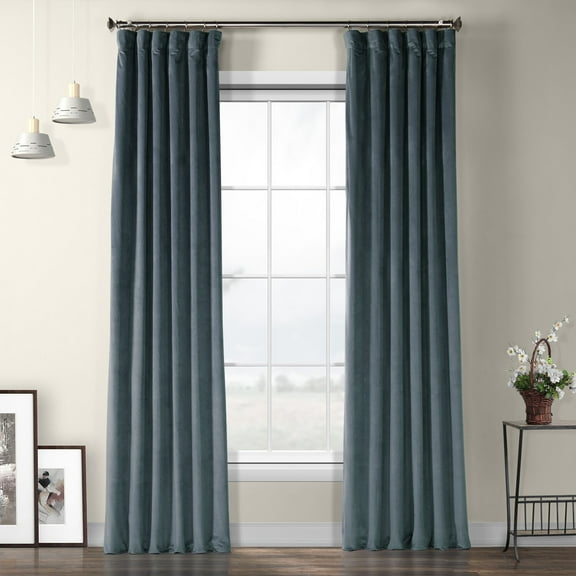 HPD Half Price Drapes London Blue Heritage Plush Velvet Room Darkening Curtains for Bedroom & Living Room Curtains (1 Panel), Window Curtains 108 inches long, Rod Pocket Curtains & Drapes, 50W X 108L