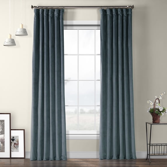 HPD Half Price Drapes London Blue Heritage Plush Velvet Room Darkening Curtains for Bedroom & Living Room Curtains (1 Panel), Window Curtains 84 inches long, Rod Pocket Curtains & Drapes, 50W X 84L