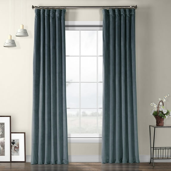 HPD Half Price Drapes London Blue Heritage Plush Velvet Room Darkening Curtains for Bedroom & Living Room Curtains (1 Panel), Window Curtains 96 inches long, Rod Pocket Curtains & Drapes, 50W X 96L