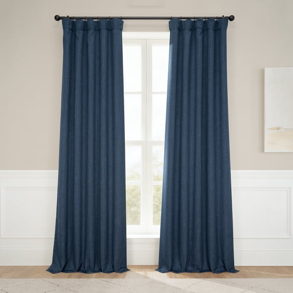 Half Price Drapes Nightfall Navy Faux Linen Room Darkening Curtains (1 Panel), 50W X 84L