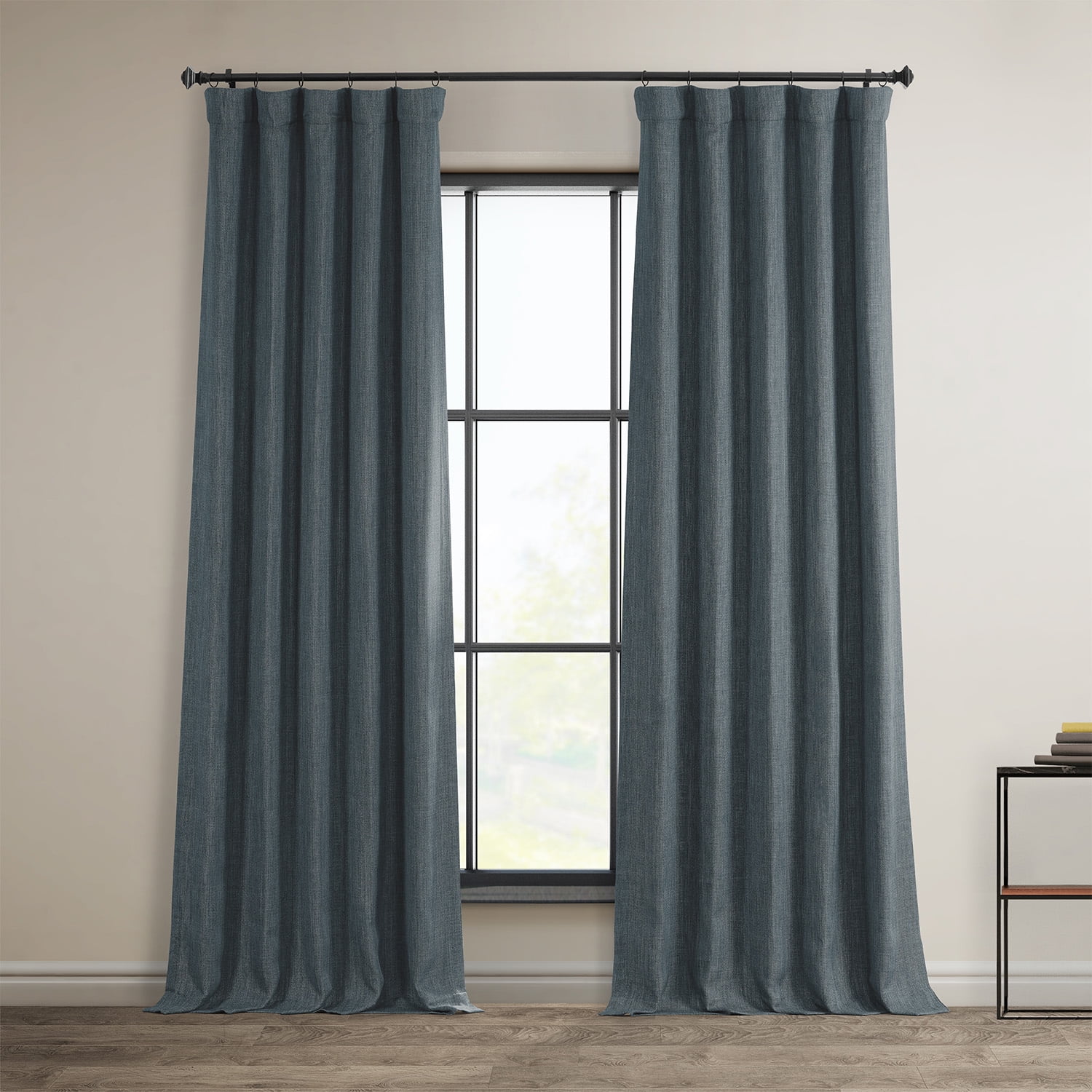 Reverie Blue Faux Linen Room Darkening Curtains 84 Inches