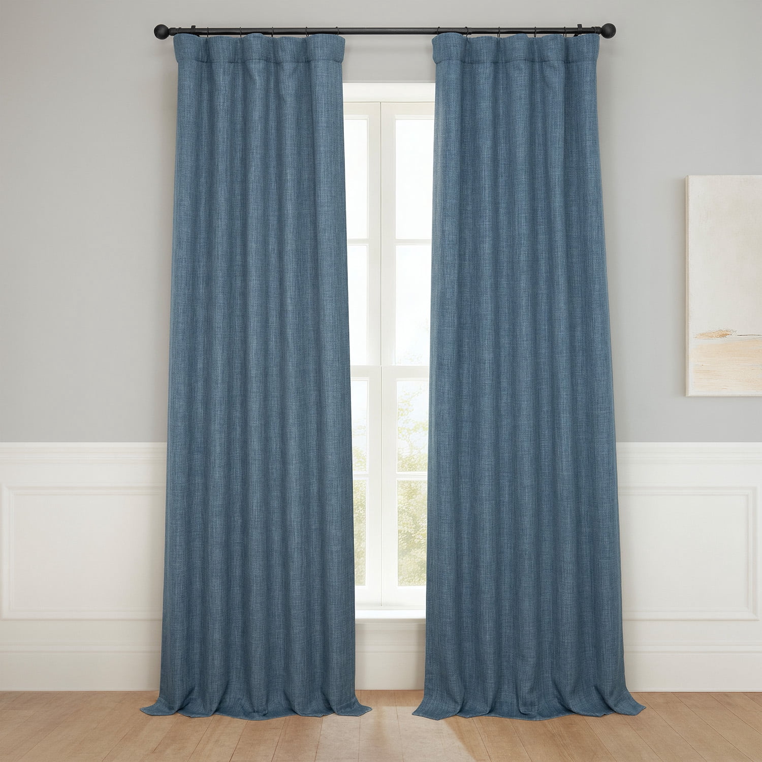 HPD Half Price Drapes Reverie Blue Faux Linen Room Darkening Curtains for Bedroom & Living Room Curtains (1 Panel), Door & Window Curtains 96 inches long, Rod Pocket Curtains & drapes, 50W X 96L
