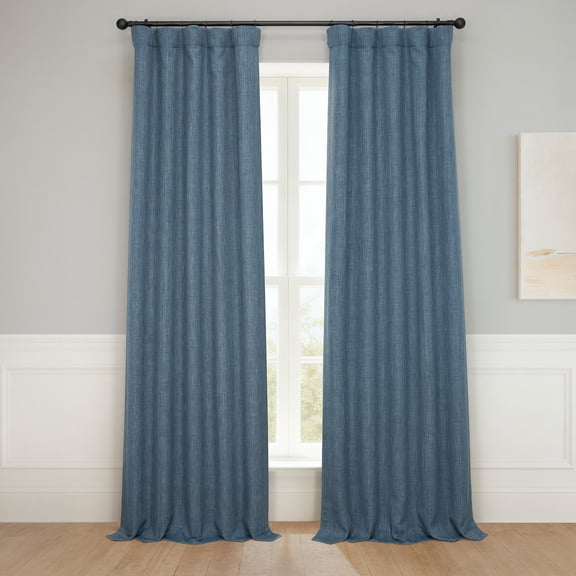 HPD Half Price Drapes Reverie Blue Faux Linen Room Darkening Curtains for Bedroom & Living Room Curtains (1 Panel), Door & Window Curtains 96 inches long, Rod Pocket Curtains & drapes, 50W X 96L