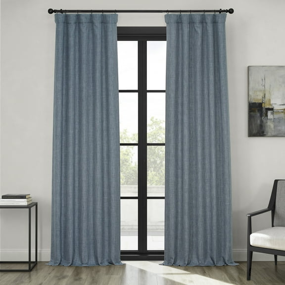 HPD Half Price Drapes Reverie Blue Faux Linen Room Darkening Curtains for Bedroom & Living Room Curtains (1 Panel), Door & Window Curtains 96 inches long, Rod Pocket Curtains & drapes, 50W X 96L