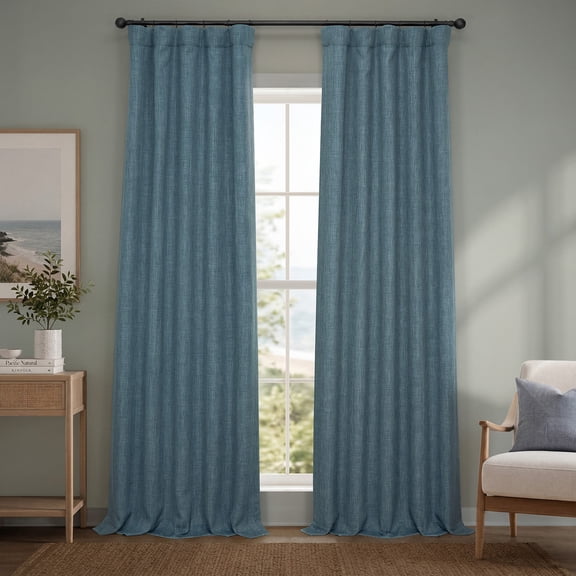 HPD Half Price Drapes Reverie Blue Faux Linen Room Darkening Curtains for Bedroom & Living Room Curtains (1 Panel), Door & Window Curtains 96 inches long, Rod Pocket Curtains & drapes, 50W X 96L