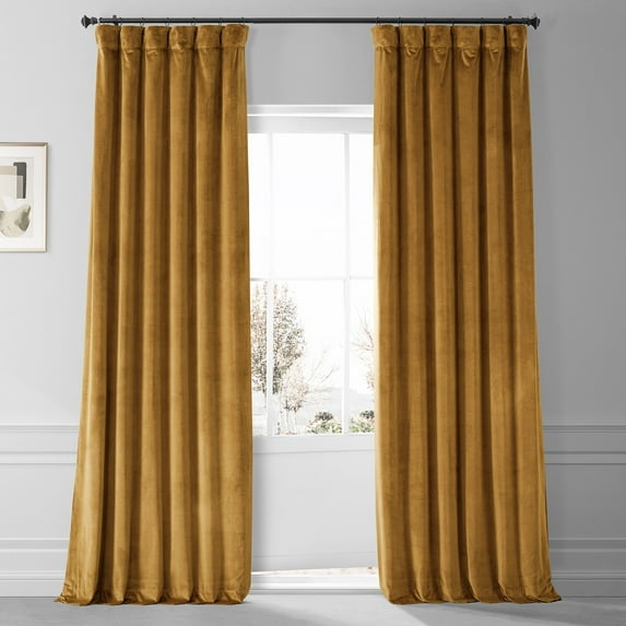 HPD Half Price Drapes Signature Apple Cider Gold Plush Velvet Blackout Curtains for Bedroom & Living Room Curtains (1 Panel), Window Curtains 96 inches long, Rod Pocket Curtains & Drapes, 50W X 96L