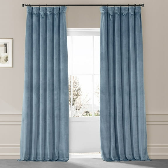 HPD Half Price Drapes Signature Copenhagen Blue Plush Velvet Blackout Curtains (1 Panel), 50W X 108L